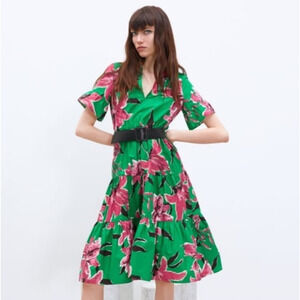 green flower dress zara EMBROIDERED FLORAL TULLE DRESS - Green / Ecru